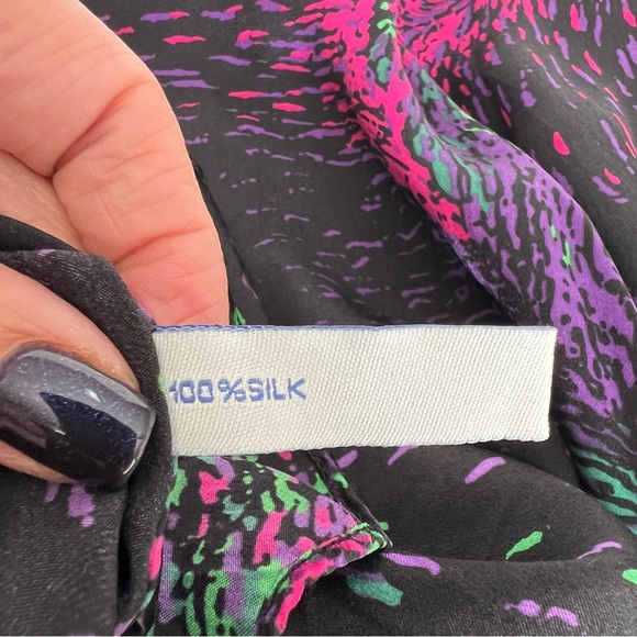 Chic Artistic Feminine 100% Silk Charmeuse Blouse Black & Vivid Print Women’s S - Picture 7 of 10